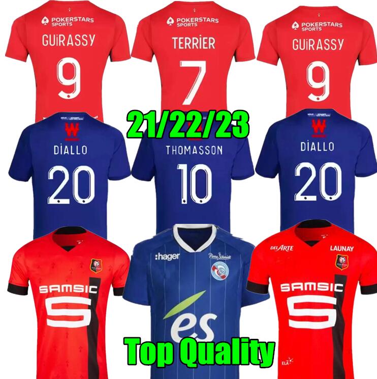 Stade Rennais 22 23 soccer jerseys Rennes RC Strasbourg Alsace 2022 SULEMANA BOURIGEAUD TERRIER DOKU AGUERD TRAORE AJORQUE DIALLO DJIKU THOMASSON SISSOKO kids, Red