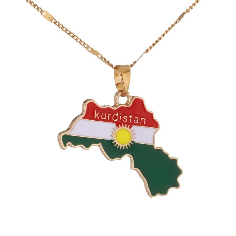 Pendant Necklaces Kurdistan Region Map Kurdish Gold Color Koerdistan Charm Women Men JewelryPendant