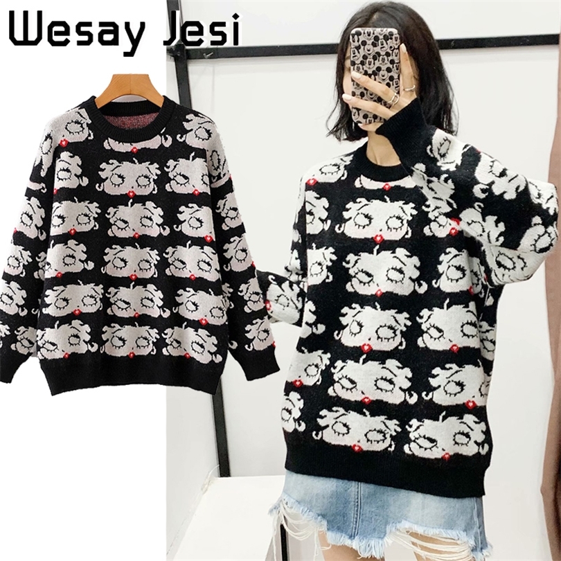 High Quality Cute Women Sweater Cartoon Pattern Fashion Knitted Sweater Ladies Long Sleeve Casual Chic Pullover Loose Top 210203, Black
High Quality Cute Women Sweater Cartoon Pattern Fashion Knitted Sweater Ladies Long Sleeve Casual Chic Pullover Loose Top 210203, Black