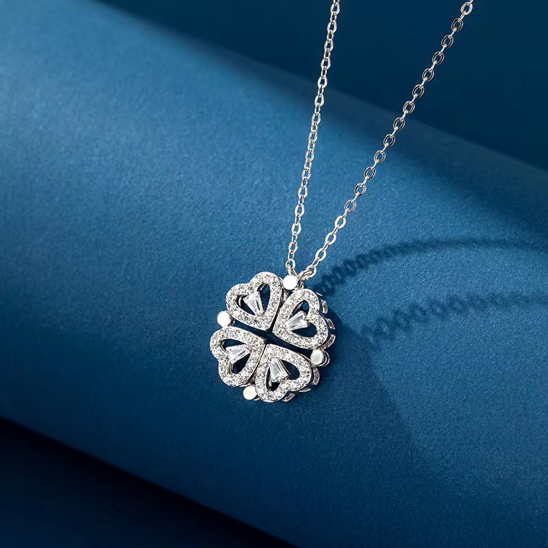 Crystal Magnet Heart Stainless Steel Pendant Necklace Silver Gold