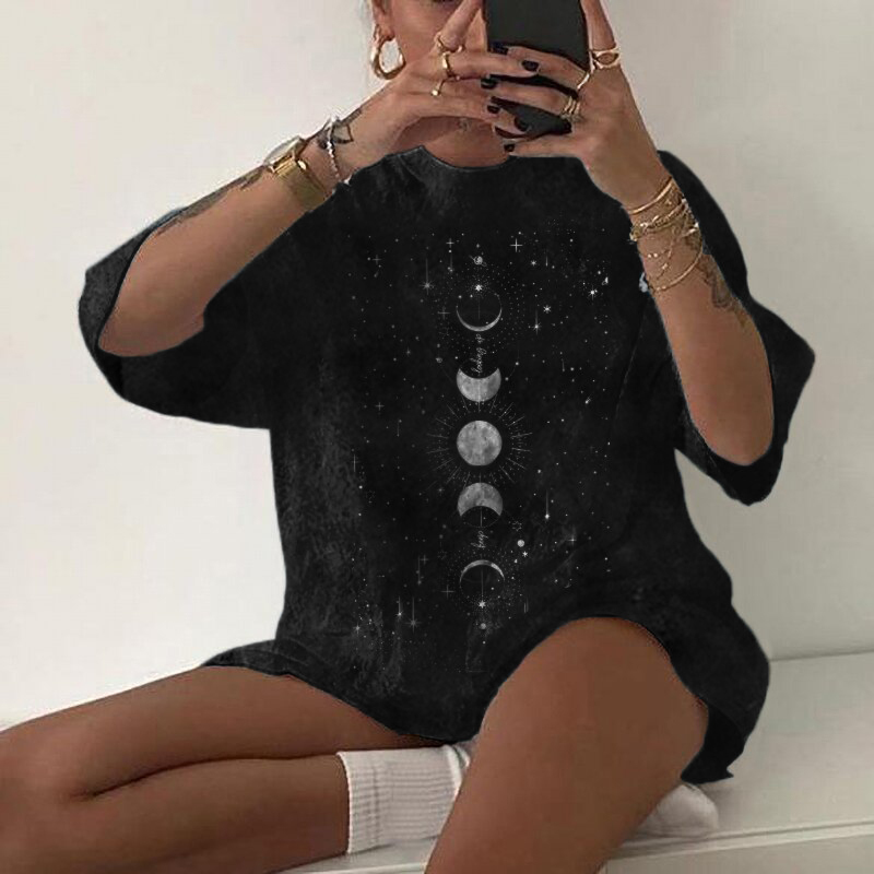 Harajuku Tshirts Women Sun and Moon Print Loose T Shirt Plus Size Women s Clothing Streetwear Funny Tshirt Graphic Tee Tops 220714
