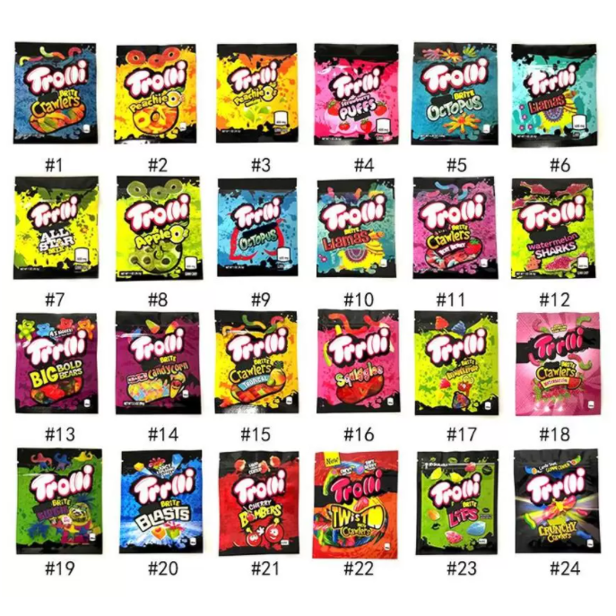 sour candy gummy mylar bag trrlli trolli edibles Gummies packaging bags smell proof resealable zipper pouch 600mg 28g
sour candy gummy mylar bag trrlli trolli edibles Gummies packaging bags smell proof resealable zipper pouch 600mg 28g
