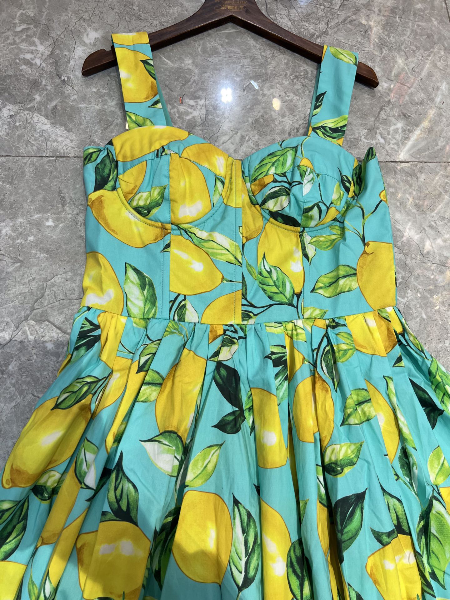 European luxury dress designer design green foundation makeup lemon cotton suspender dress