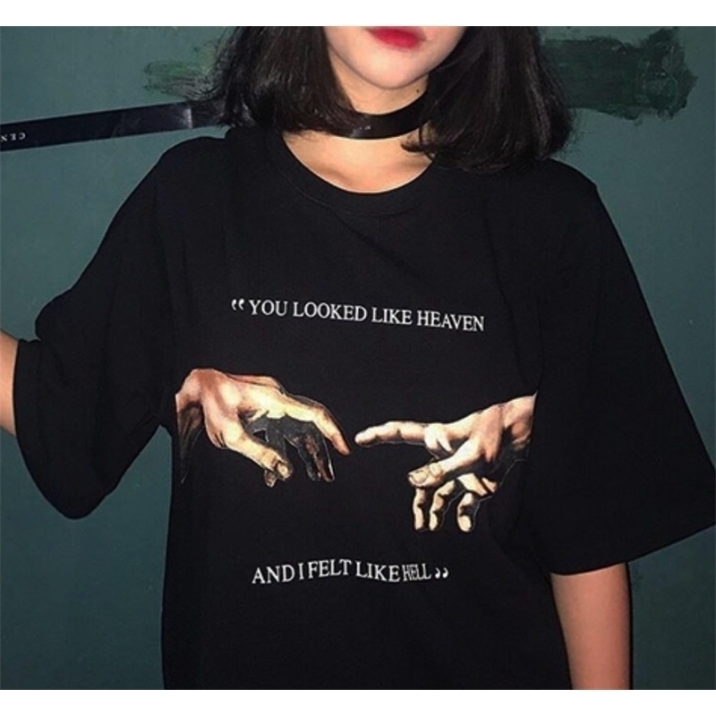 PUDOJBH 1pcs Black Tshirt Summer Women Tee You Looked Like Heaven and I Felt Like Hell Michaelangelo the Last Judgement Hands Y200109, Black-heaven hand
PUDOJBH 1pcs Black Tshirt Summer Women Tee You Looked Like Heaven and I Felt Like Hell Michaelangelo the Last Judgement Hands Y200109, Black-heaven hand