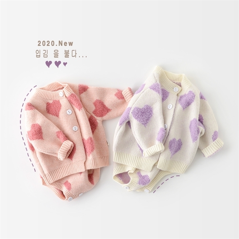 MILANCEL baby girl clothes knit clothing set heart bodysuit sweaters 2 pcs suit soft born 220509