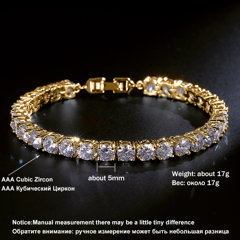 5mm Hip Hop Tennis Chain Bracelets Bling Gold Plated Men Women Party Jewelry Gift
