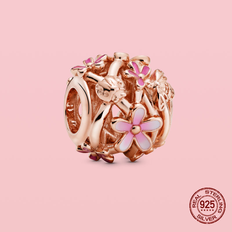 New 925 Sterling Silver Pendant Sparking Rose Daisy Flower Bee Clip Charm Beads Suitable For S925 Snake Bracelet Diy Jewelry Making