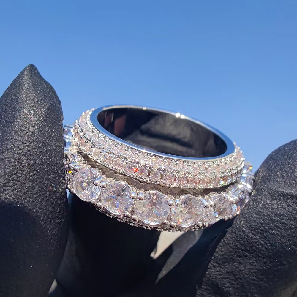 Popular Five-row Zircon Rotating Ring with Side Stones Rotatable Hip Hop Men's Finger Jewelry