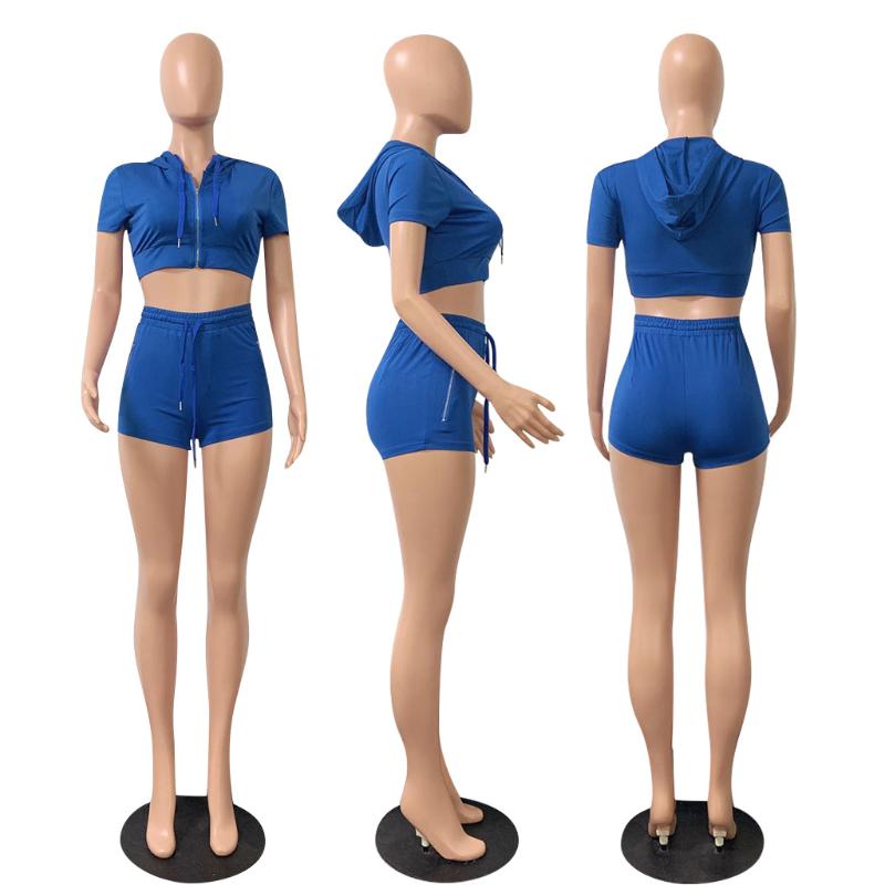 Womens Tracksuits Causal Biker Two Piece Set Short Jacket Coat Pants Drawstring Sportsuit Summer Clothes For Women OutfitWomens