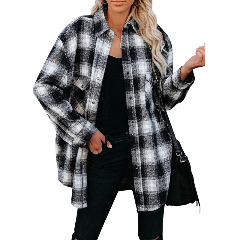 Autumn Winter Women Blouses Plaid Long Sleeve Button Down Collar Long Shirts Oversized Coat, Blue
Autumn Winter Women Blouses Plaid Long Sleeve Button Down Collar Long Shirts Oversized Coat, Blue