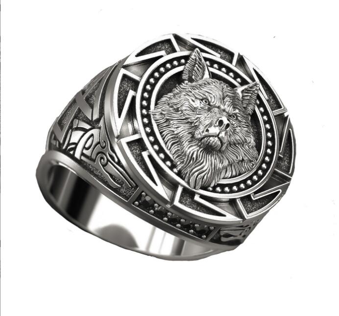 Viking Warrior Wolf Head Rings for Men Punk Jewelry Retro Wolf Totem Male Silver Color Ring Hip Hop Finger Bands GC894