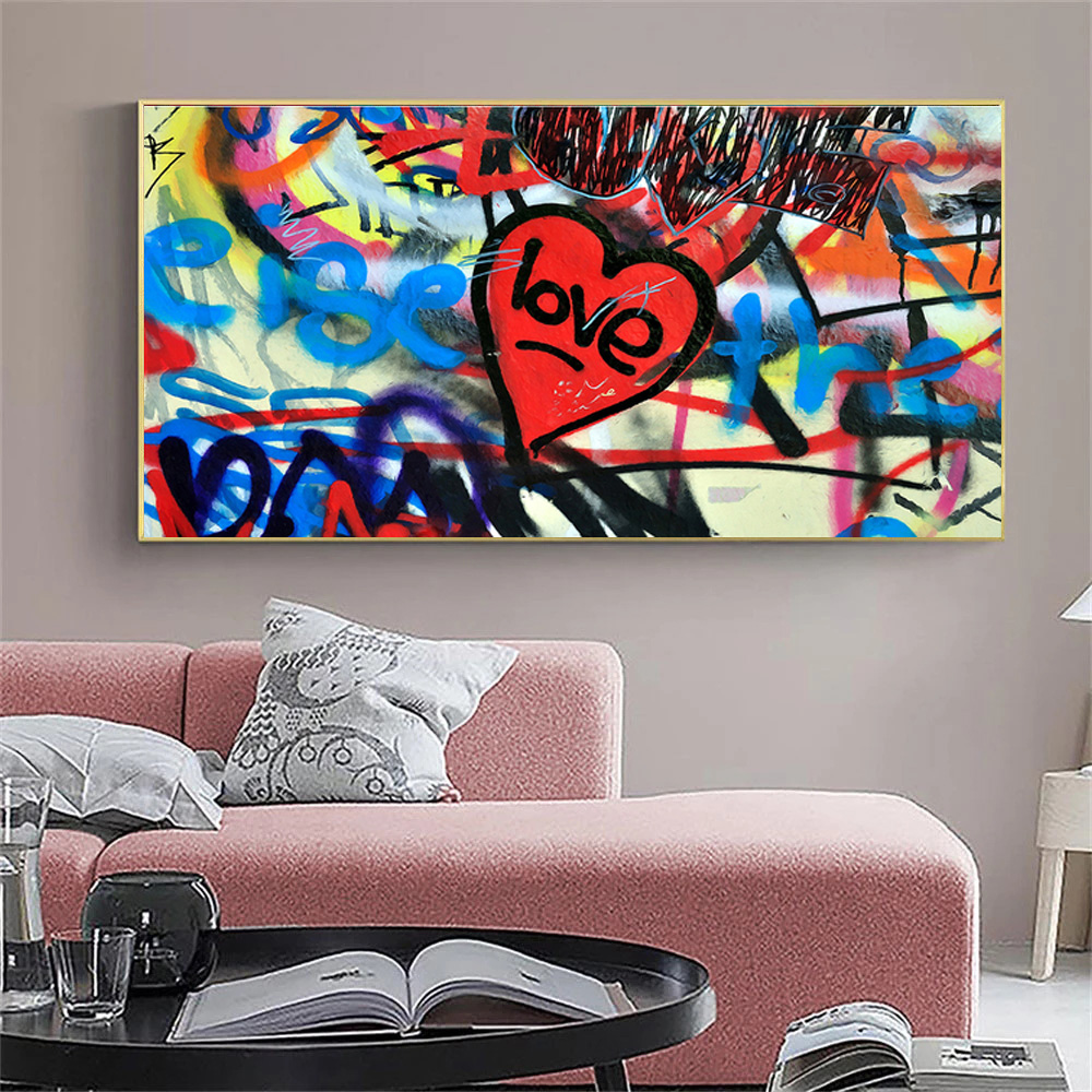 Graffiti Art Love Heart Wall Canvas Art Painting Pop Street Posters Prints Wall Art Pictures for Living Room Home Decor Cuadros