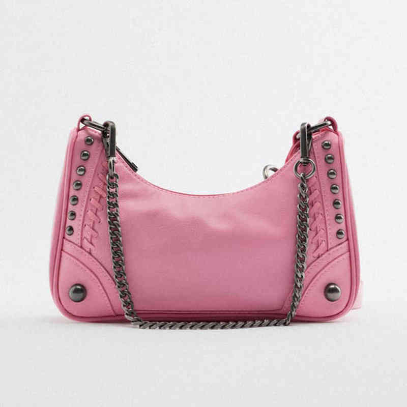 Evening Bags Brand Rock Chain Shoulder Crossbody Bag for Women Rivet Leather Underarm Ladies Locomotive Style Punk Handbags Purses 220420