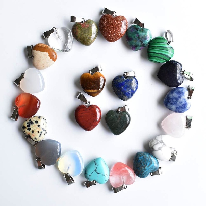 Wholesale 50pcs/lot fashion good quality natural stone mix heart charms pendants 16mm for jewelry accessories making free 220421