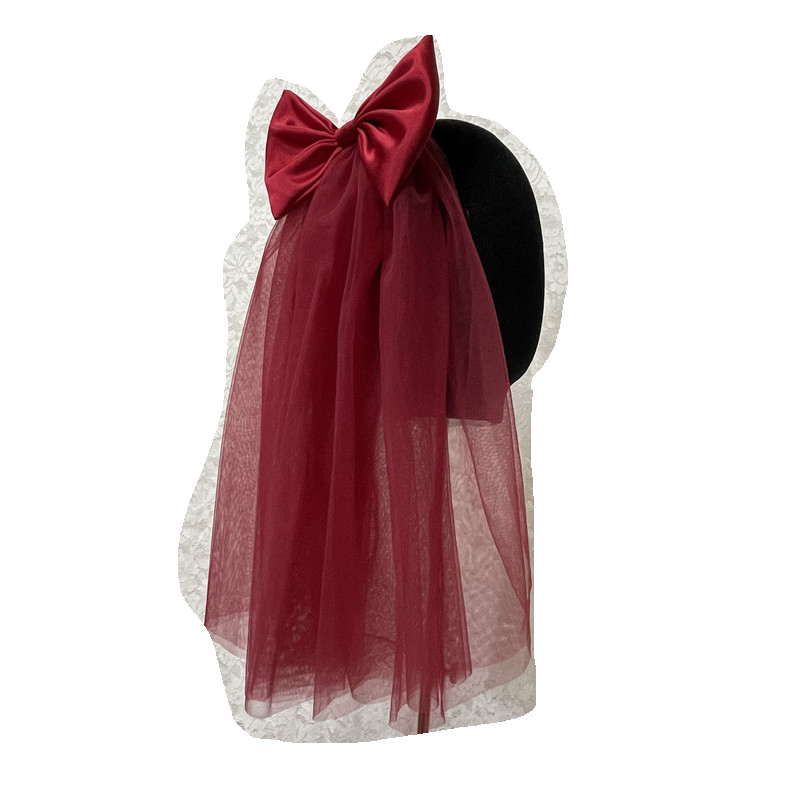 2022 New Arrival Burgundy Wedding Veils with Big Bow Bridal Headwear Accessories
