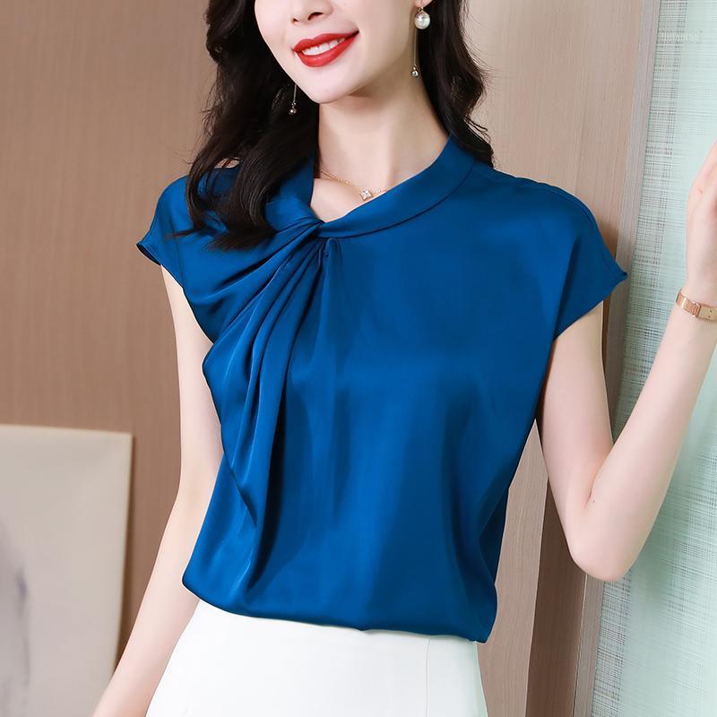 Women' Blouses & Shirts Summer Women Solid Shirt Elegant Folds Stand Collar Short Sleeve Loose Office Lady Natural Real Silk Blouse Tops, Blue
Women' Blouses & Shirts Summer Women Solid Shirt Elegant Folds Stand Collar Short Sleeve Loose Office Lady Natural Real Silk Blouse Tops, Blue