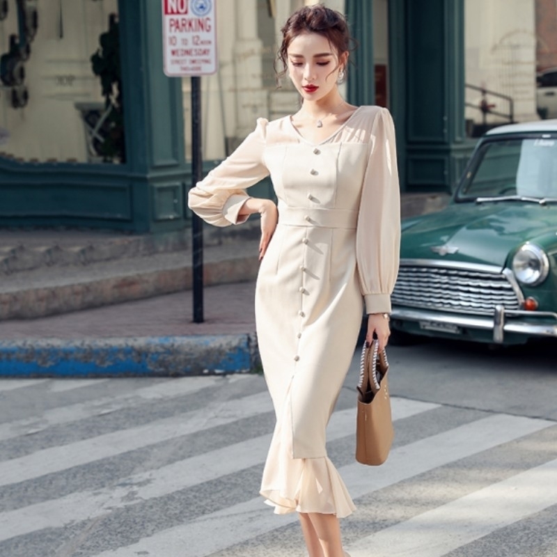 Fashion Spring Singlebreasted Mermaid Bodycon Dresses Women Midcalf Bottoming OL Ruffles Vestidos 210526, Picture color
Fashion Spring Singlebreasted Mermaid Bodycon Dresses Women Midcalf Bottoming OL Ruffles Vestidos 210526, Picture color