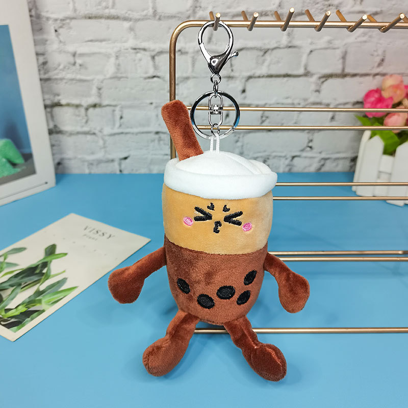 Cute Plush Toys Keychains Bubble Tea Cup Boba Pendant Key Chains Rings Cartoon Pearl Milk Drink Stuffed Doll Wallet Bag Charm Keyrings Kids Gifts Jewe