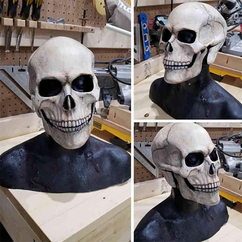 Full Head Skull Mask Helmet With Movable Jaw Masques Entire Realistic Latex Scary Skeleton Z L2205305408027