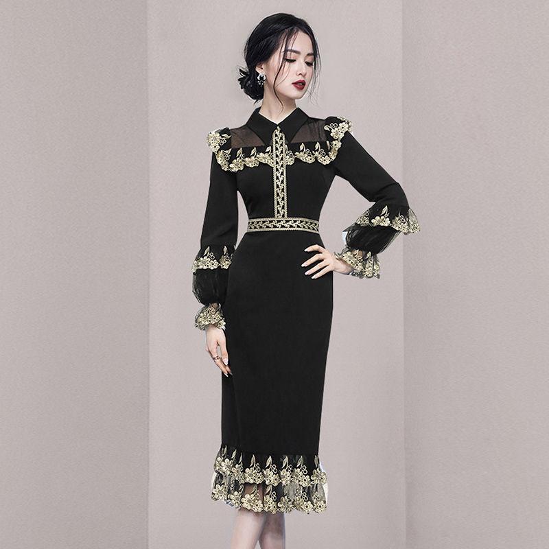 Casual Dresses Luxury Hepburn Autumn Ruffles Lace Patchwork Floral Embroidery Long Lantern Sleeves Skinny A-line Woman DressCasual
Casual Dresses Luxury Hepburn Autumn Ruffles Lace Patchwork Floral Embroidery Long Lantern Sleeves Skinny A-line Woman DressCasual