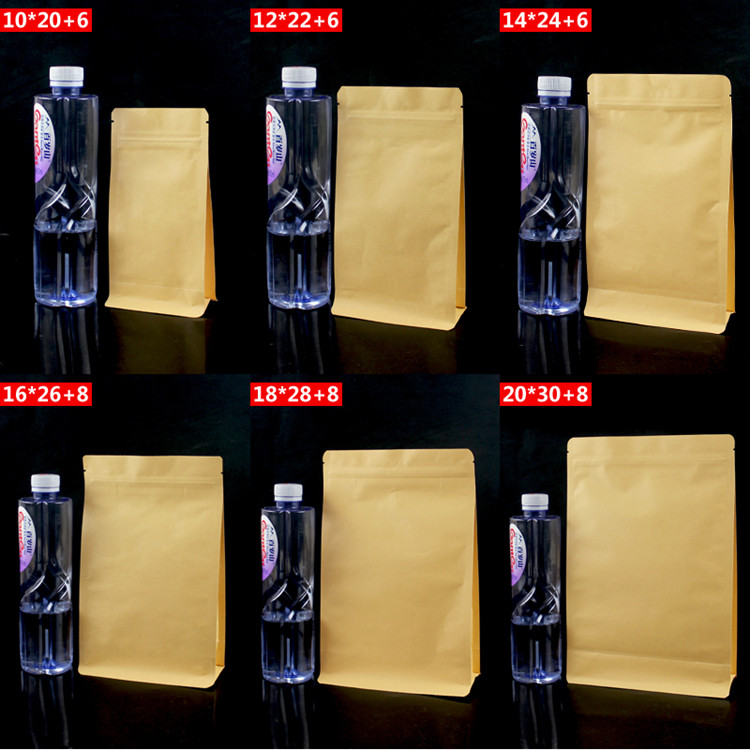 100pcs 3D Thick Stand up Kraft Paper Foil Inlay Packaging Bag Resealable Candy Snack Tea Nuts Food Cereals Powder Wedding Party Gifts Heat Sealing Sto