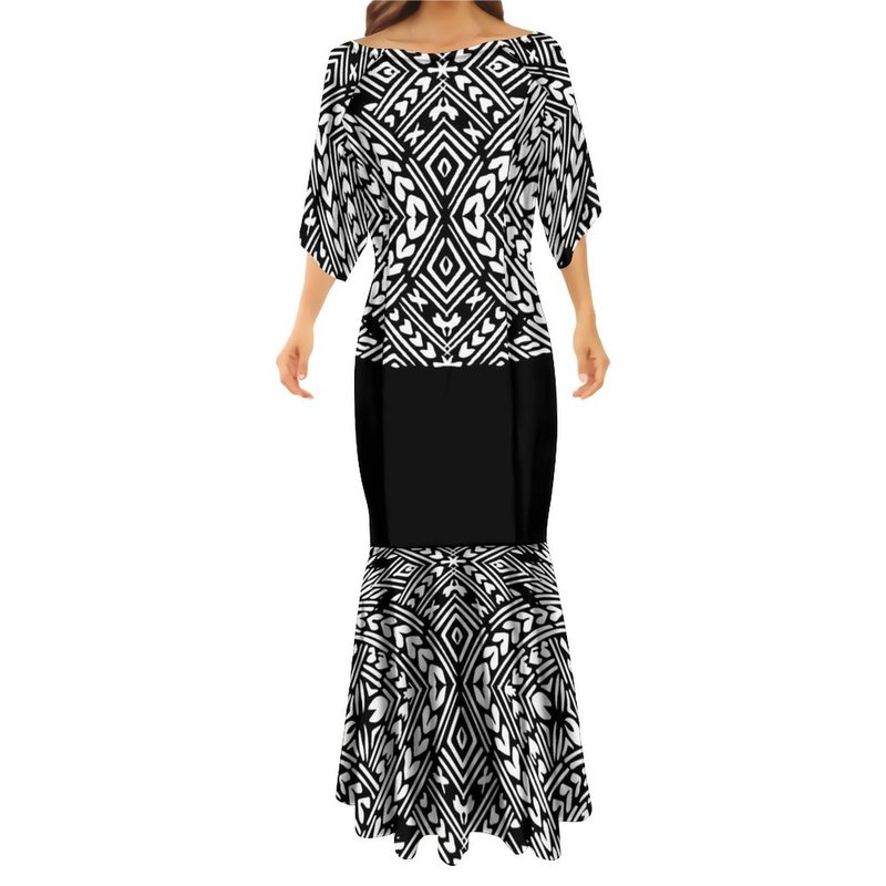 Samoan Women's Long Mermaid Dress Couples Dress Polynesian Tribal Custom Half Sleeve Personality Women Long Fishtail Dress 220706