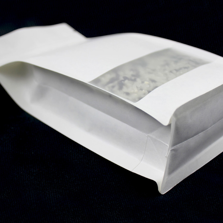 100pcs 3D Thick Stand up White Paper Window Packaging Bag Resealable Ground Coffee Beans Seeds Snack Tea Cereals Wedding Party Gifts Heat Sealing Stor