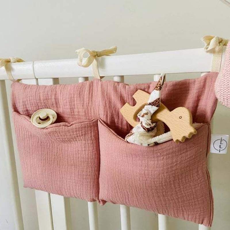 Crib Cotton Diaper Bottle Molar Toy Storage Bag Used to Store Babys Clothes Diapers Toys Easy to Hanging High Quality 220531