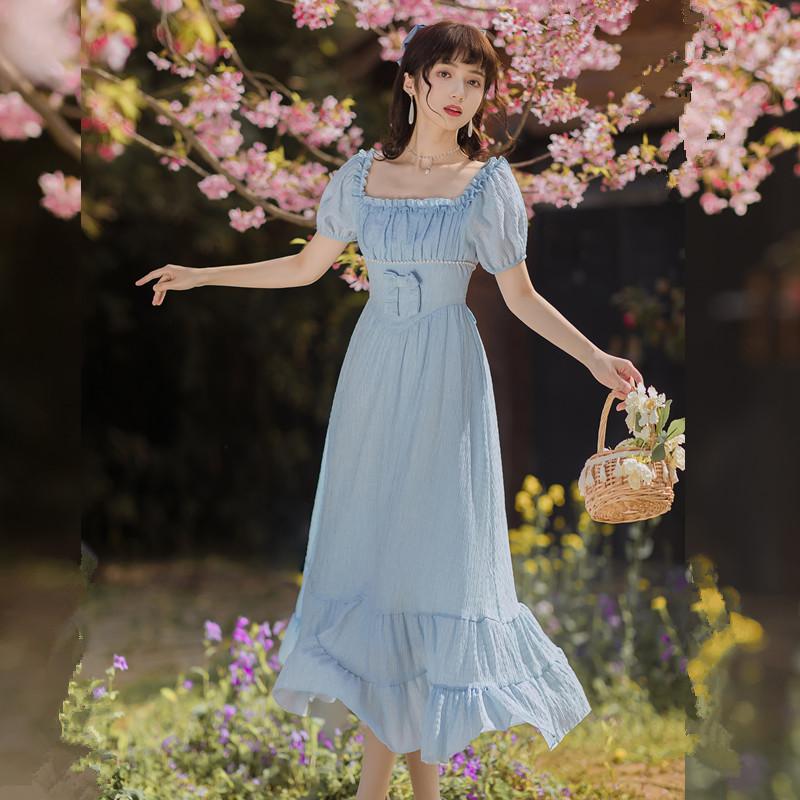Casual Dresses Blue Gentle Romantic Fairy Dress Women Ruffled Square Collar Elegant High Waist Beaded Bow Sweet Cute Long Summer 2022
Casual Dresses Blue Gentle Romantic Fairy Dress Women Ruffled Square Collar Elegant High Waist Beaded Bow Sweet Cute Long Summer 2022