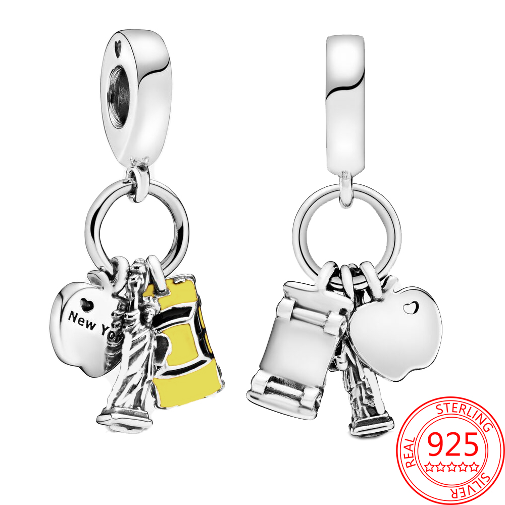 925 Sterling Silver Dangle Charm Car Travel New York Statue Of Liberty Beads Bead Fit Charms Bracelet DIY Jewelry Accessories