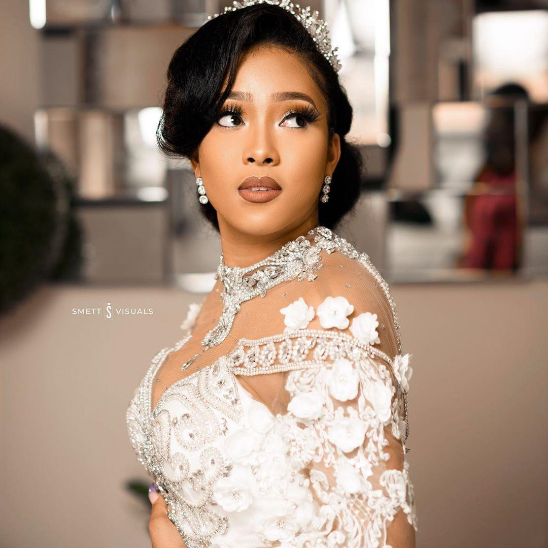Arabic Aso Ebi Luxurious Lace Beaded Crystals wedding dresses high neck 3D floral long sleeve cathedral train civil bridal gown