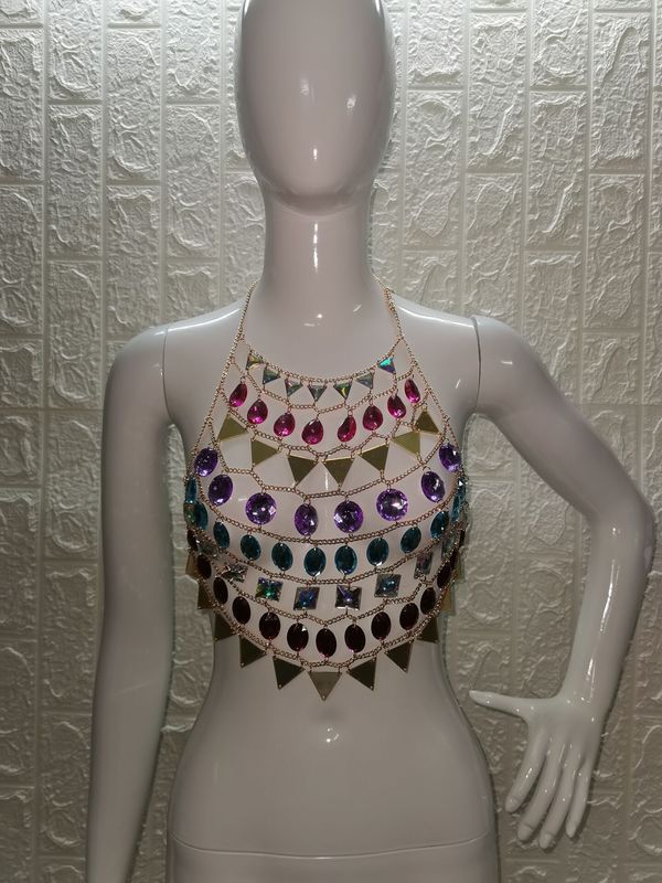 Festival Sexy Metal Chain Crop Tops Women Sparkly Diamond Sequins Halter Camis Tank Top Beach Night Party vest Summer 220325