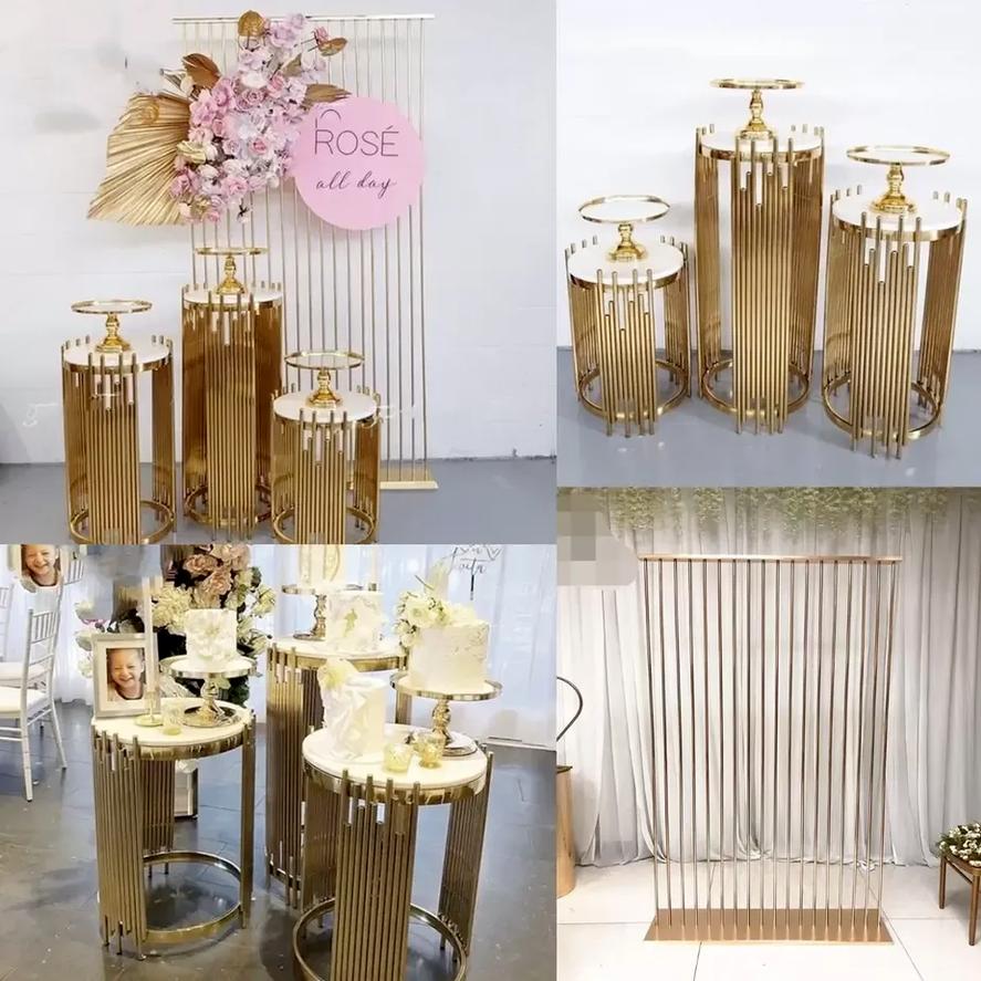 Grand Event Backdrops Dessert Floral Display Wedding Decoration gold Metal Plinth Table Background Arch Party Birthday Stage Cake Crafts Balloons Hold