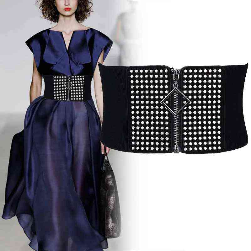 Fashion Women Wide Rivet Cummerbund Belts Female Elastic Knitted Black Waisband Ladies Zipper Dress Decorative Belts Accessories Y220419
Fashion Women Wide Rivet Cummerbund Belts Female Elastic Knitted Black Waisband Ladies Zipper Dress Decorative Belts Accessories Y220419