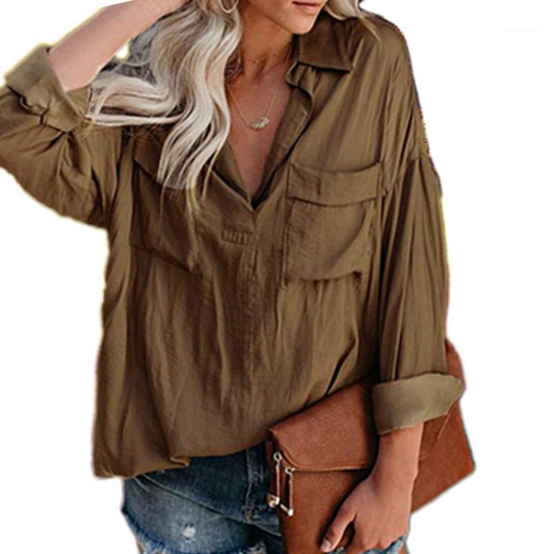 Elegant V Neck Double Pockets Office Women Blouse Loose Casual Solid Long Sleeve Daily Soft Ladies Fashion Tops Women's Blouses & Shirts, Khaki
Elegant V Neck Double Pockets Office Women Blouse Loose Casual Solid Long Sleeve Daily Soft Ladies Fashion Tops Women's Blouses & Shirts, Khaki