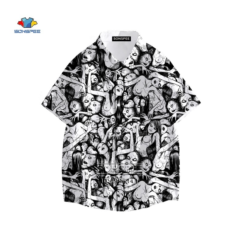 Japan Horror Manga Junji Ito Shirt 3D Printed Tomie Girl Hawaiian Summer Casual Beach s Short Sleeve Oversized Tops 220322