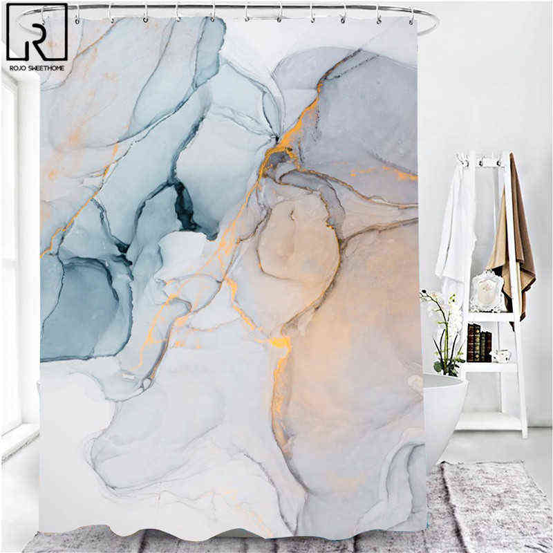 Beautiful Modern Shower Curtains 3D Bathroom Curtain Set Anti-slip Bath Mat Soft Carpet Water Absorption Rugs Home Decoration AA220314