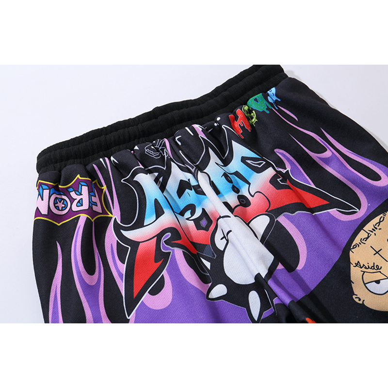 Aolamegs Shorts Men Cartoon Graffiti Print Bermuda Beach Knee-length Shorts Hip Hop Elastic Waist High Street Summer Sweatpants 220507