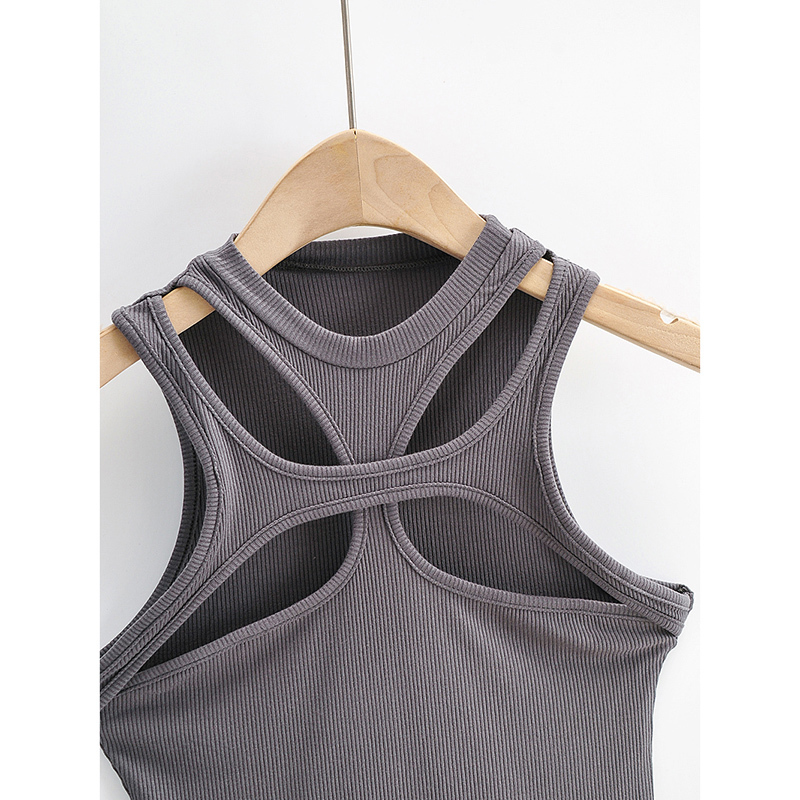 BRADELY MICHELLE Girls Asymmetrical Hollow Solid Color Knitted Round Neck Short-sleeved Summer Sexy Vest on The Chest 220325