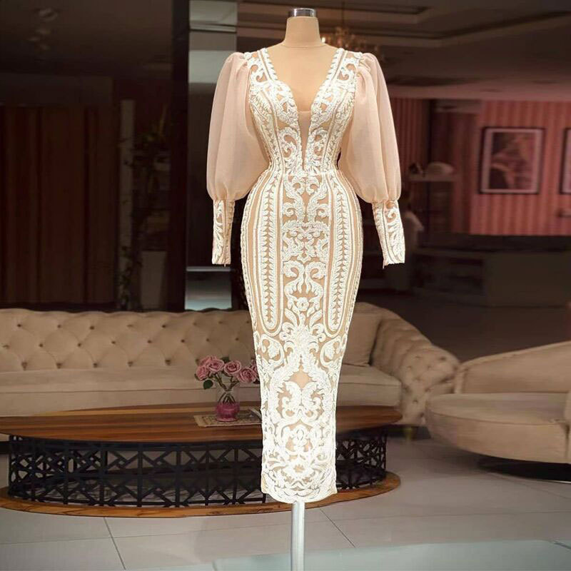 Lace 2022 Women Evening Dresses Formal Elegant Long Sleeve Mermaid Arabic Dubai Prom Dress Party Gowns Plus Size Mermaid Even Dress