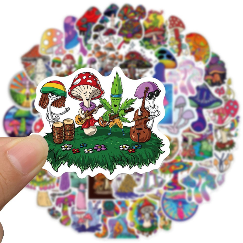 50Pcs/Lot Psychedelic Aesthetics Mushroom Stickers Decal Car Guitar Motorcycle Luggage Suitcase Cartoon Graffiti Sticker