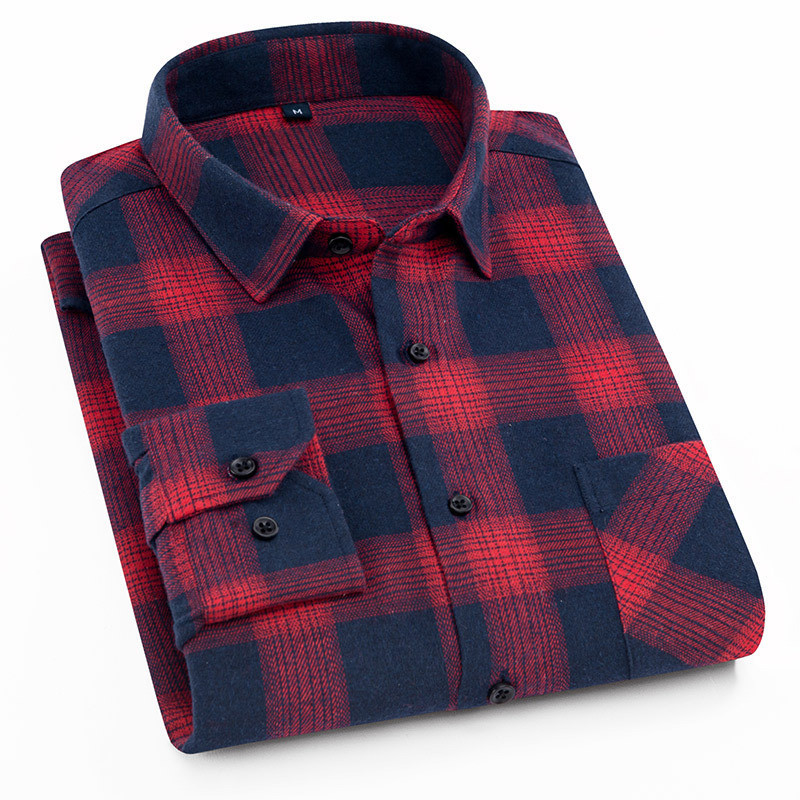 Plaid Shirt Autumn Winter Flannel Red Checkered Men s Long Sleeve Chemise Homme Cotton Male Check s 220322
