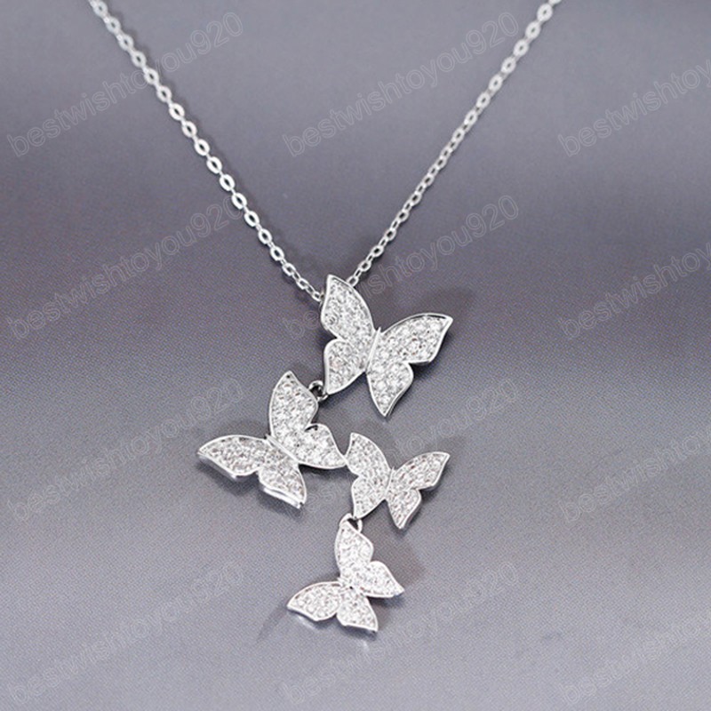Fashion Multiple Zircon Butterfly Necklaces & Pendants For Women Jewelry Wedding Chokers Necklace Gifts