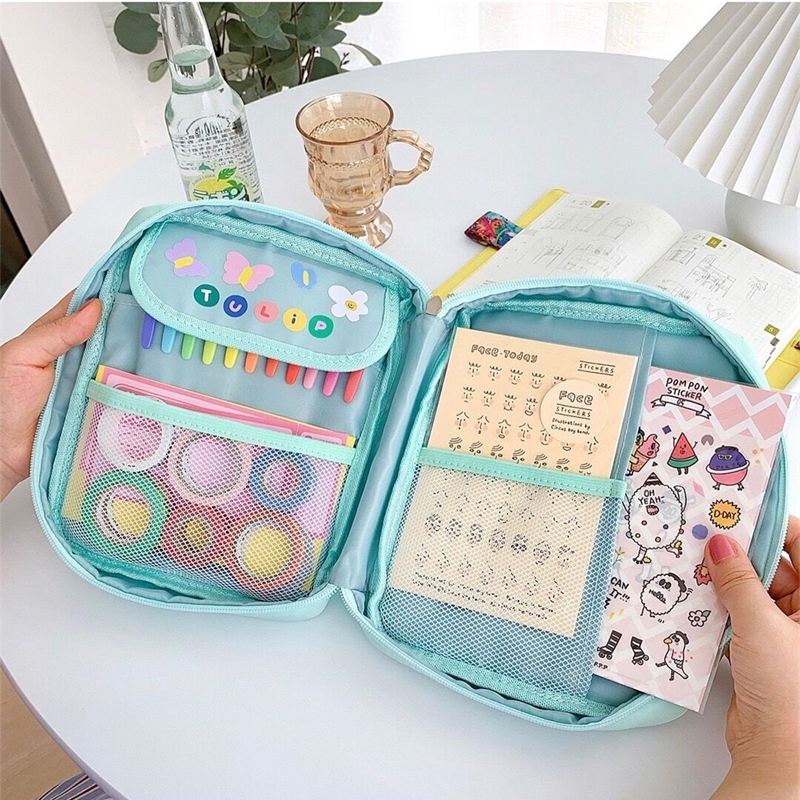 Bentoy Women Korea Ins Bear Cosmetic Cases For Student Girls Large Capacity Pencil Bag Case Holder Home Storage Bag Pouch 210305