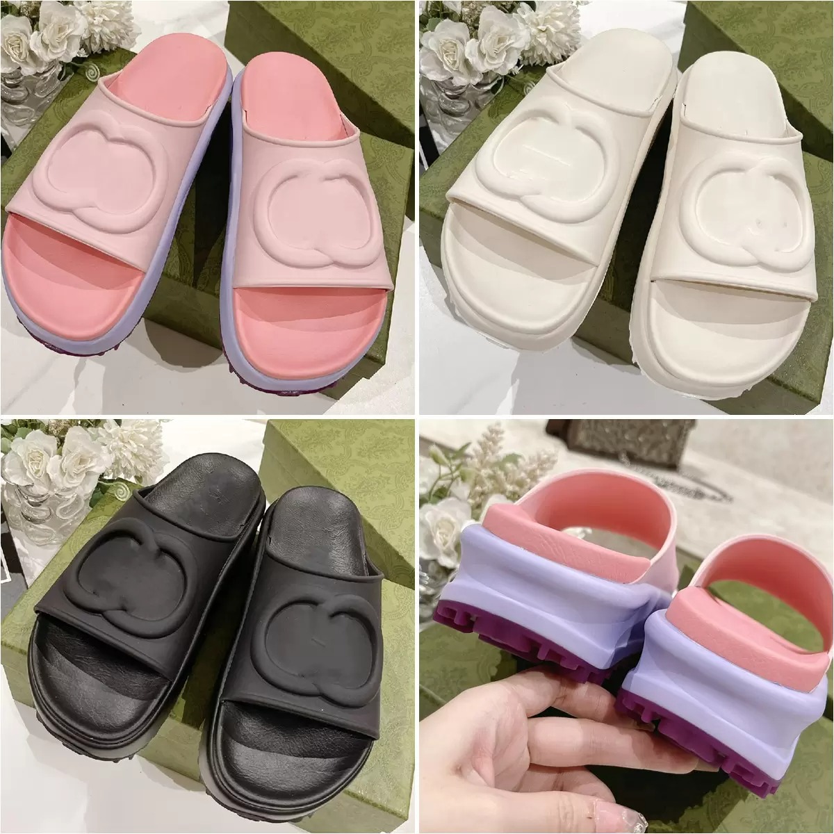 European Slippers Womens 35-41 Yards Platform Flat TPU and EVA Pillow Comfort Ladies guccie gg Slippers