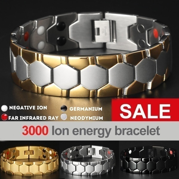 Punk Stainless Steel Mens Chain Bracelets Energy Magnetic Tourmaline Bracelet Bangle Health Care Jewelry Gold Charm Wristband for Men and Women Birthd