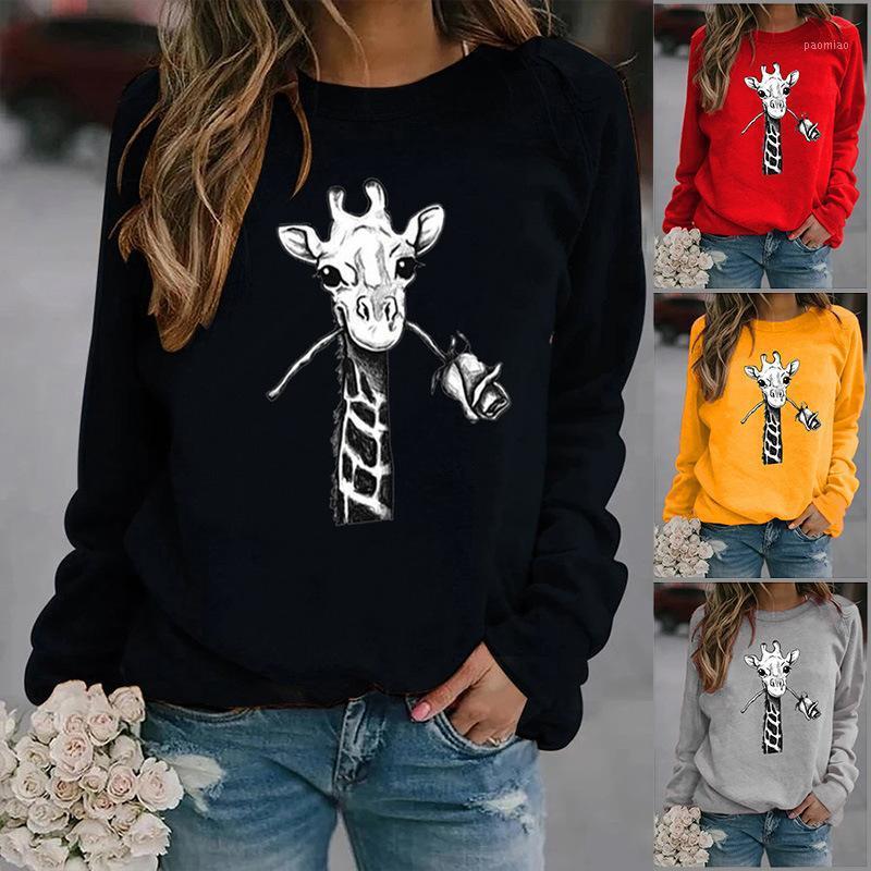 

Women' Hoodies & Sweatshirts Giraffe Holding Rose Printed Women Fleece Long Sleeve O Neck Loose Sweatshirt Girls Hoodie Pullovers Winter, Black