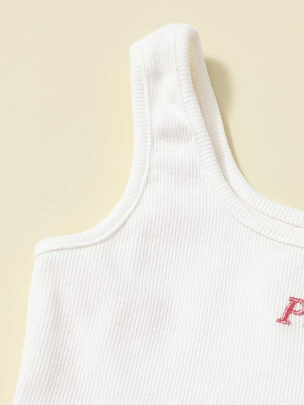 Girls Letter Embroidered Tank Top and Tie Dye Pants Set SHE