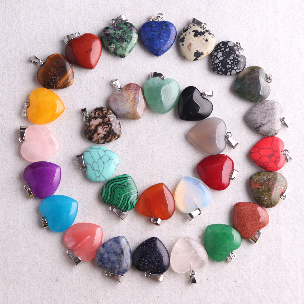 Natural Stone charms 20mm heart Love Tiger's Eye Rose Quartz opal Pendants Chakras Gem Stone fit earrings necklace jewelry making