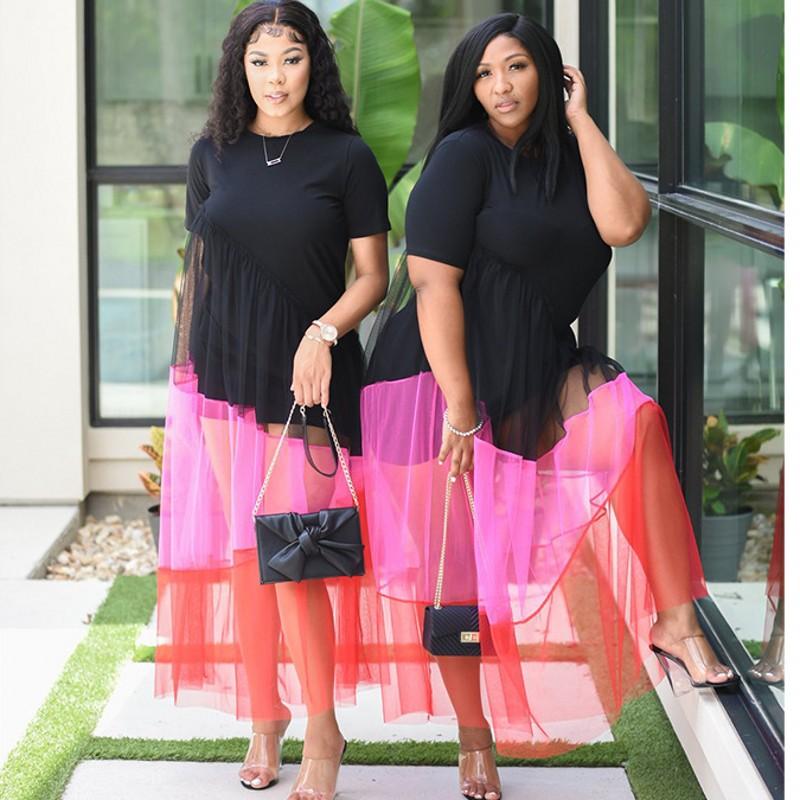 Plus Size Dresses Women Clothing Summer Dress Fashion Big Casual O Neck Short Sleeve Chic Polyester Mesh Stitching Black DressPlus
Plus Size Dresses Women Clothing Summer Dress Fashion Big Casual O Neck Short Sleeve Chic Polyester Mesh Stitching Black DressPlus